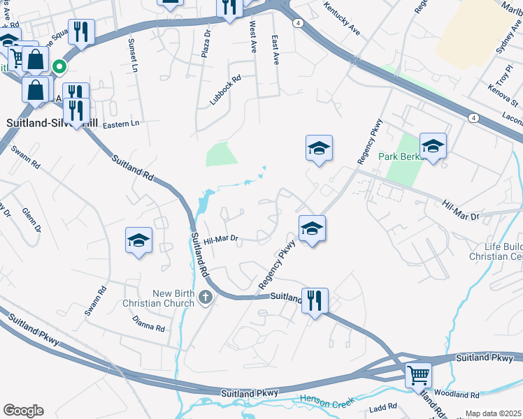 map of restaurants, bars, coffee shops, grocery stores, and more near 3721 Monacco Court in District Heights