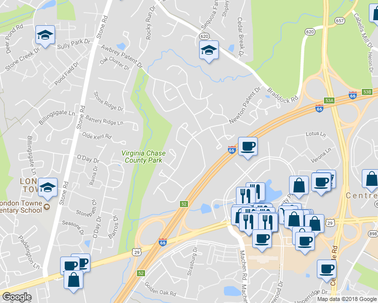 map of restaurants, bars, coffee shops, grocery stores, and more near 14392 Havener House Court in Centreville