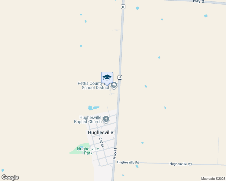 map of restaurants, bars, coffee shops, grocery stores, and more near 16215 Highway H in Hughesville