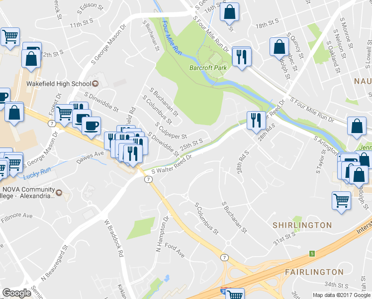 map of restaurants, bars, coffee shops, grocery stores, and more near 4944 25th Street South in Arlington