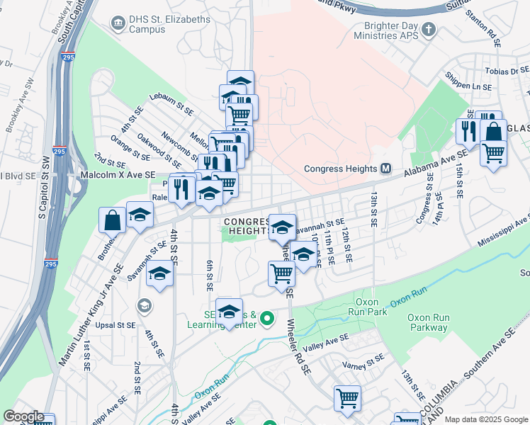 map of restaurants, bars, coffee shops, grocery stores, and more near 3218 8th Street Southeast in Washington