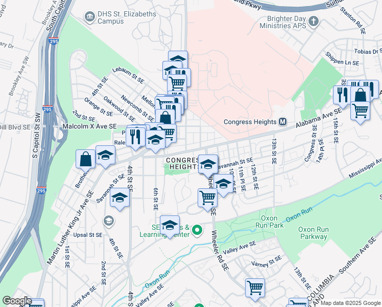 map of restaurants, bars, coffee shops, grocery stores, and more near 3211 8th Street Southeast in Washington