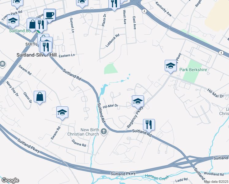 map of restaurants, bars, coffee shops, grocery stores, and more near 3215 Prince Ranier Place in District Heights