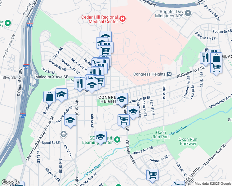 map of restaurants, bars, coffee shops, grocery stores, and more near 3214 8th Street Southeast in Washington