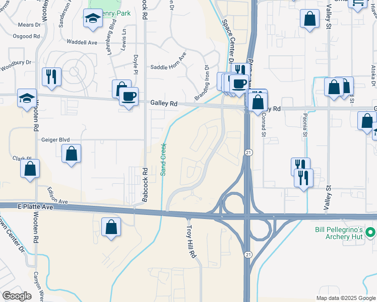 map of restaurants, bars, coffee shops, grocery stores, and more near 892 Technology Court in Colorado Springs