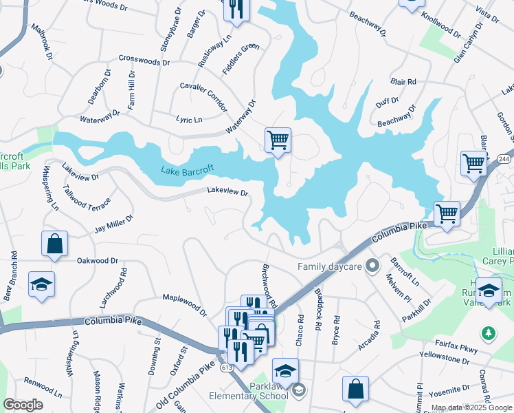 map of restaurants, bars, coffee shops, grocery stores, and more near 6372 Lakeview Drive in Falls Church