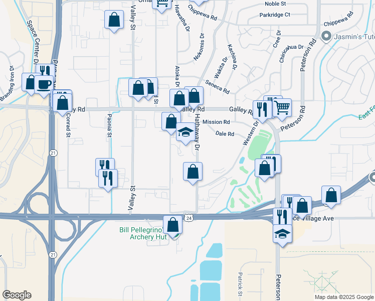 map of restaurants, bars, coffee shops, grocery stores, and more near 830 Hathaway Drive in Colorado Springs
