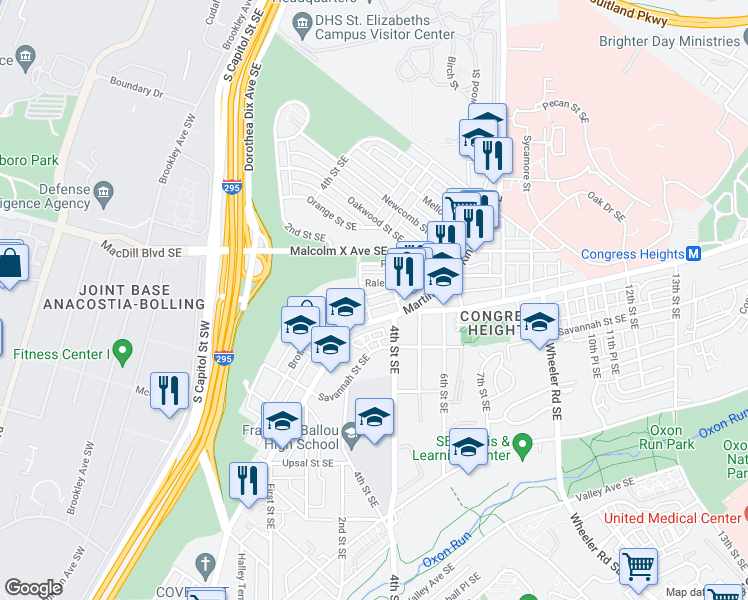 map of restaurants, bars, coffee shops, grocery stores, and more near 101 Independence Avenue Southeast in Washington