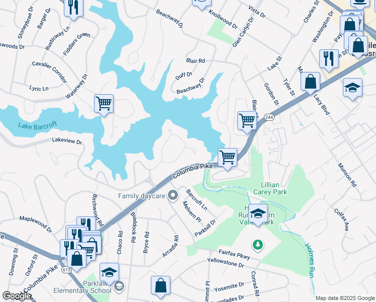 map of restaurants, bars, coffee shops, grocery stores, and more near 6209 Lakeview Drive in Falls Church