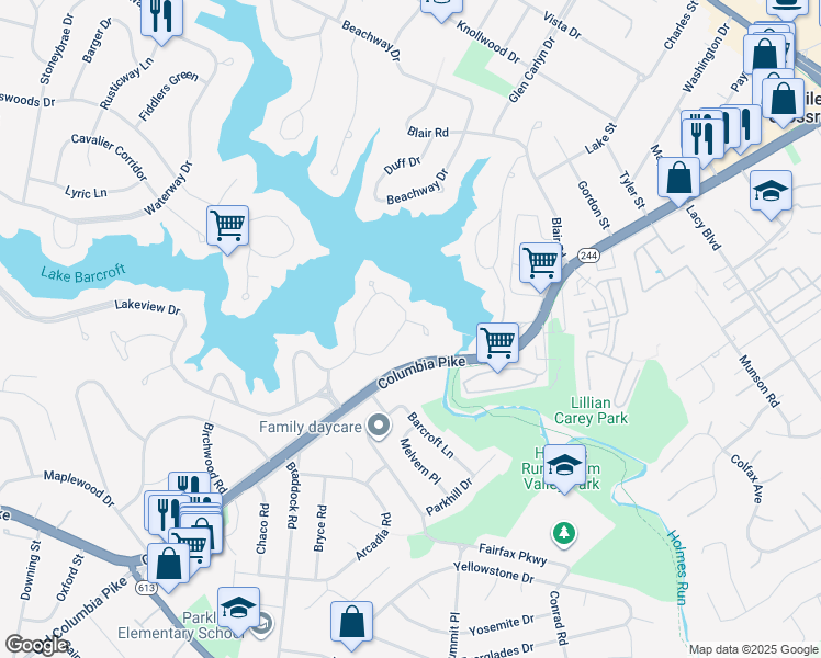 map of restaurants, bars, coffee shops, grocery stores, and more near 6209 Lakeview Drive in Falls Church