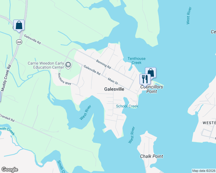 map of restaurants, bars, coffee shops, grocery stores, and more near in Galesville