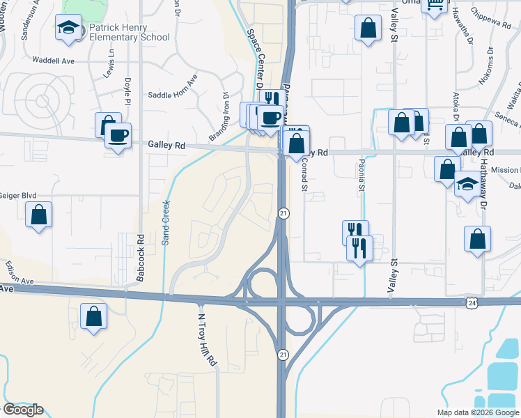 map of restaurants, bars, coffee shops, grocery stores, and more near 865 Grissom Drive in Colorado Springs