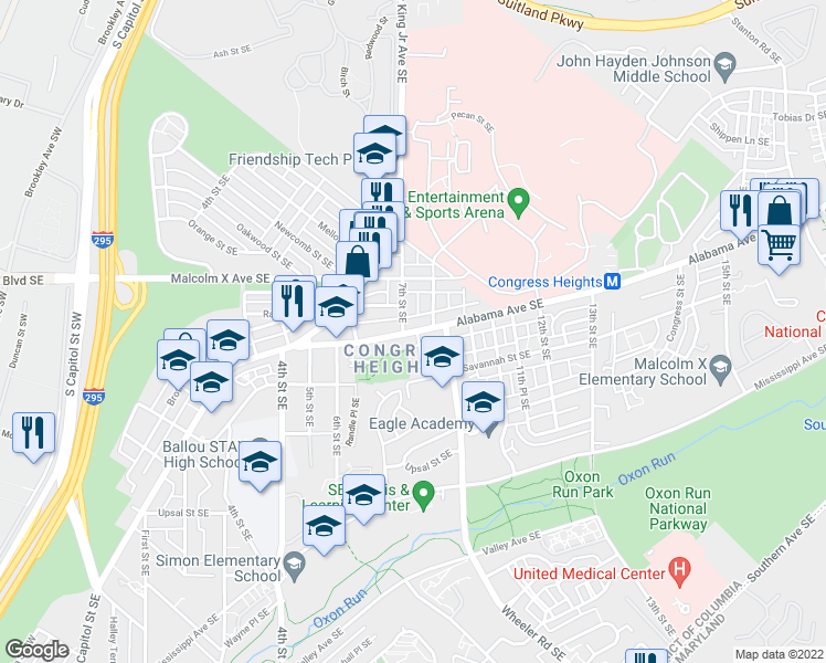 map of restaurants, bars, coffee shops, grocery stores, and more near 101 Independence Avenue Southeast in Washington