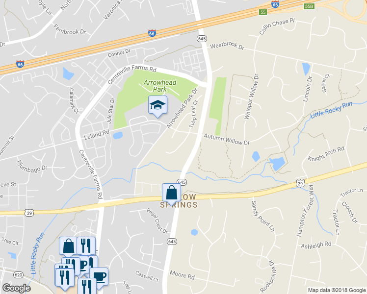map of restaurants, bars, coffee shops, grocery stores, and more near 5309 Poplar Valley Court in Centreville