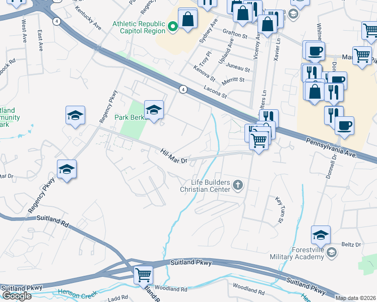 map of restaurants, bars, coffee shops, grocery stores, and more near 101 Independence Avenue Southeast in Washington