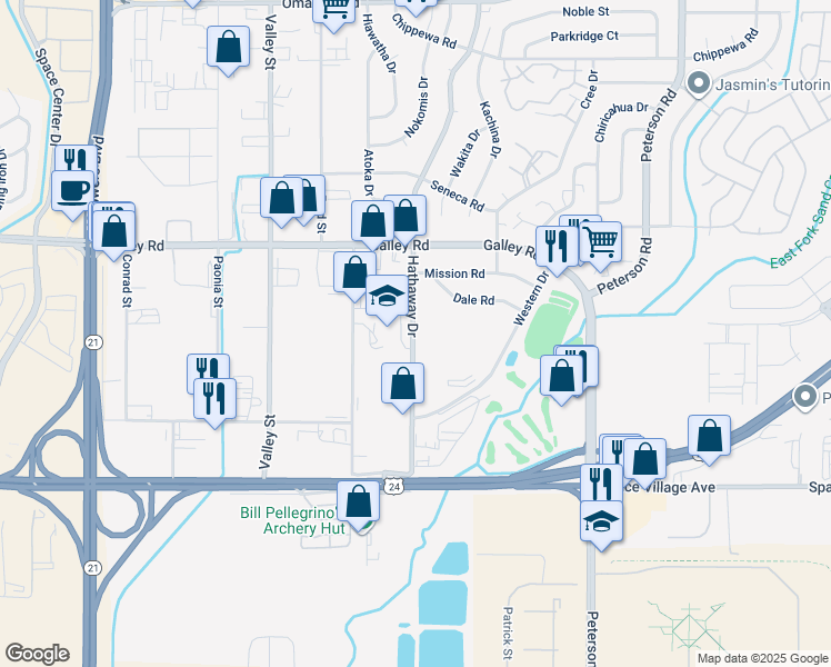 map of restaurants, bars, coffee shops, grocery stores, and more near 829 Hathaway Drive in Colorado Springs