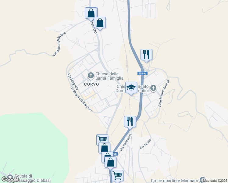 map of restaurants, bars, coffee shops, grocery stores, and more near 2 Via Brigata Catanzaro in Catanzaro