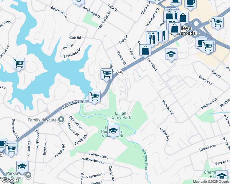 map of restaurants, bars, coffee shops, grocery stores, and more near 3707 Ambrose Hills Road in Falls Church