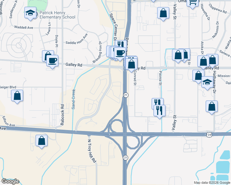 map of restaurants, bars, coffee shops, grocery stores, and more near 865 Grissom Drive in Colorado Springs