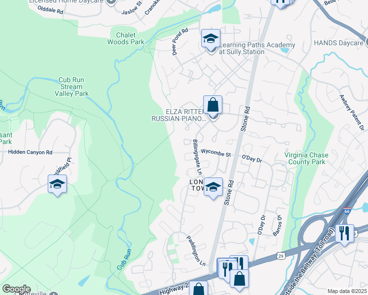 map of restaurants, bars, coffee shops, grocery stores, and more near 6022 Westbourne Place in Centreville