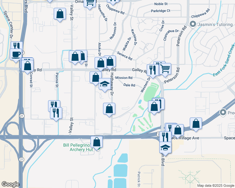 map of restaurants, bars, coffee shops, grocery stores, and more near 835 Hathaway Drive in Colorado Springs