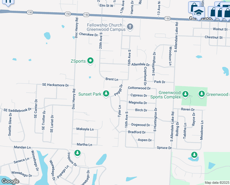 map of restaurants, bars, coffee shops, grocery stores, and more near 1711 Lynn Circle in Greenwood