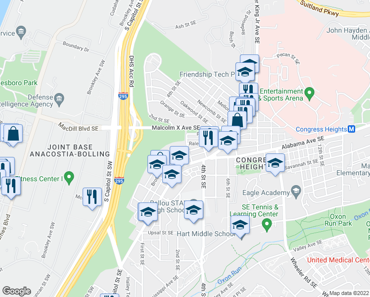 map of restaurants, bars, coffee shops, grocery stores, and more near 101 Independence Avenue Southeast in Washington