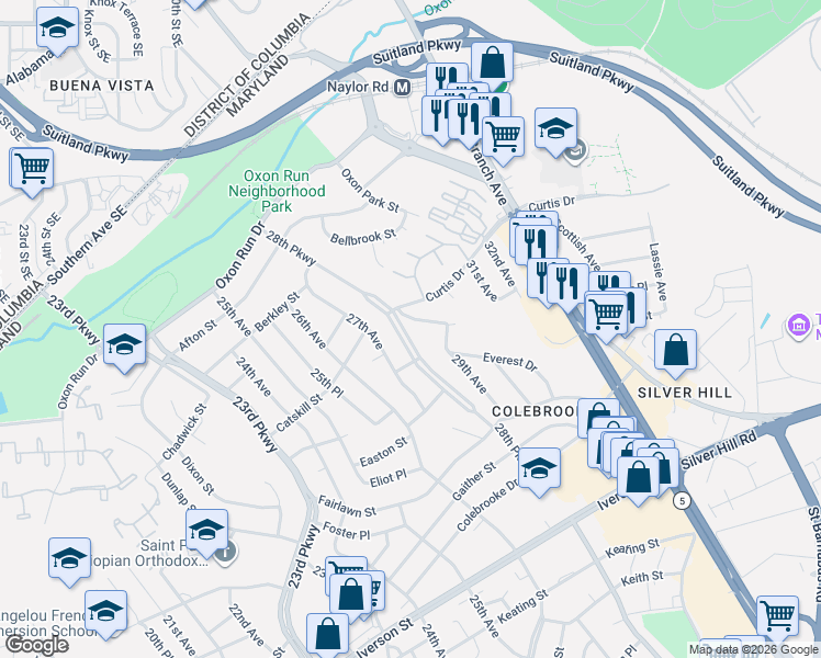 map of restaurants, bars, coffee shops, grocery stores, and more near 101 Independence Avenue Southeast in Washington