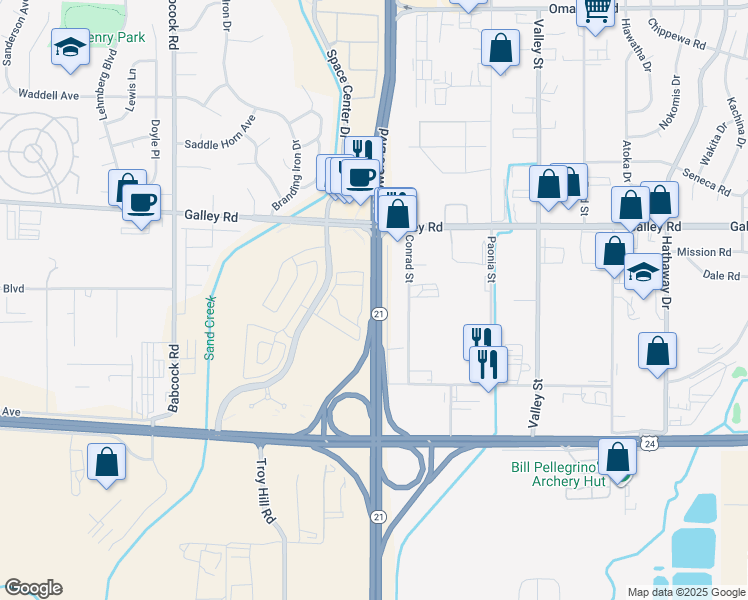 map of restaurants, bars, coffee shops, grocery stores, and more near 770 North Powers Boulevard in Colorado Springs