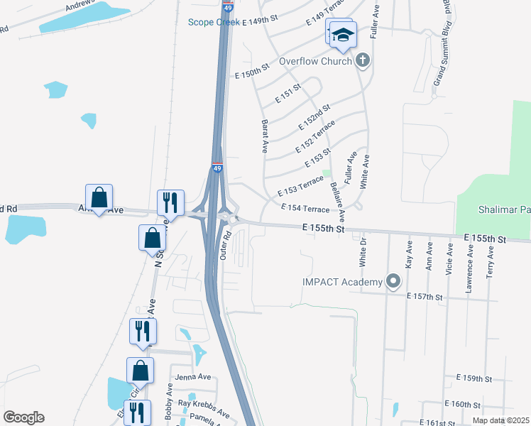 map of restaurants, bars, coffee shops, grocery stores, and more near 15415 Barat Avenue in Grandview