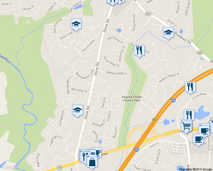 map of restaurants, bars, coffee shops, grocery stores, and more near 5903 Rinard Drive in Centreville