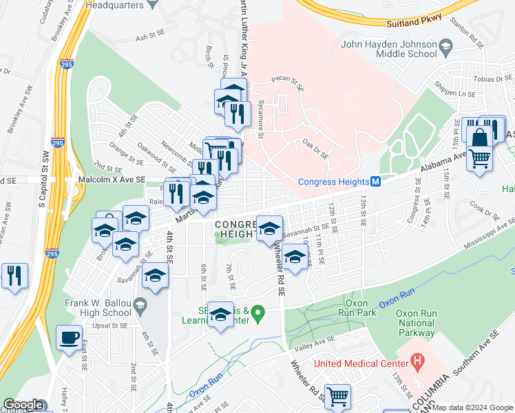 map of restaurants, bars, coffee shops, grocery stores, and more near 716 Alabama Avenue Southeast in Washington