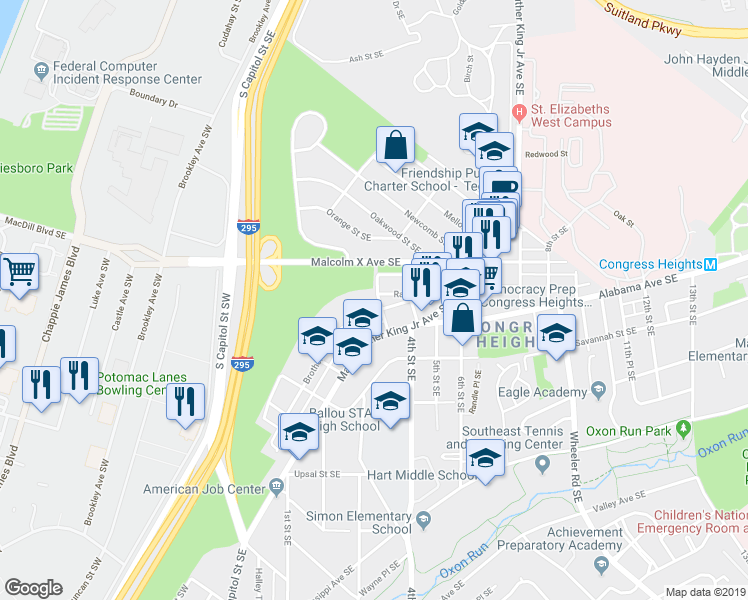 map of restaurants, bars, coffee shops, grocery stores, and more near 3101 Waclark Place Southeast in Washington