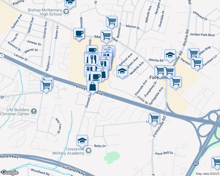 map of restaurants, bars, coffee shops, grocery stores, and more near 101 Independence Avenue Southeast in Washington