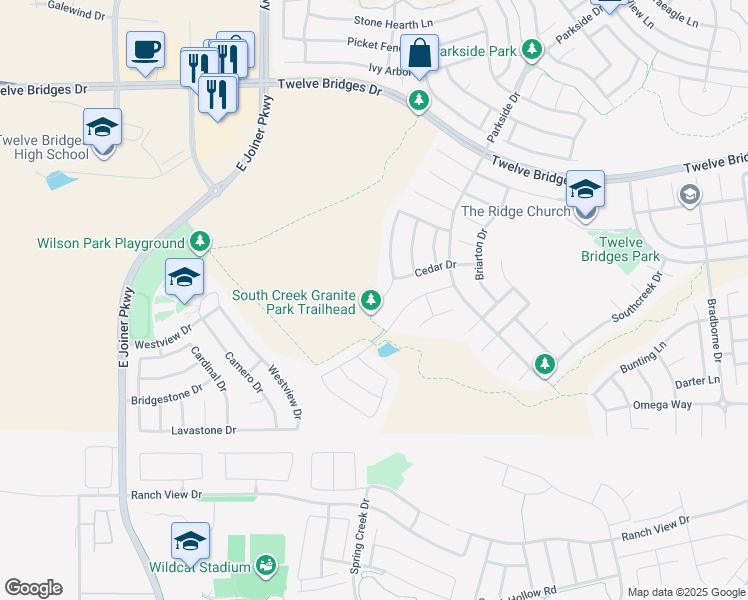 map of restaurants, bars, coffee shops, grocery stores, and more near 208 Granite Park Court in Lincoln