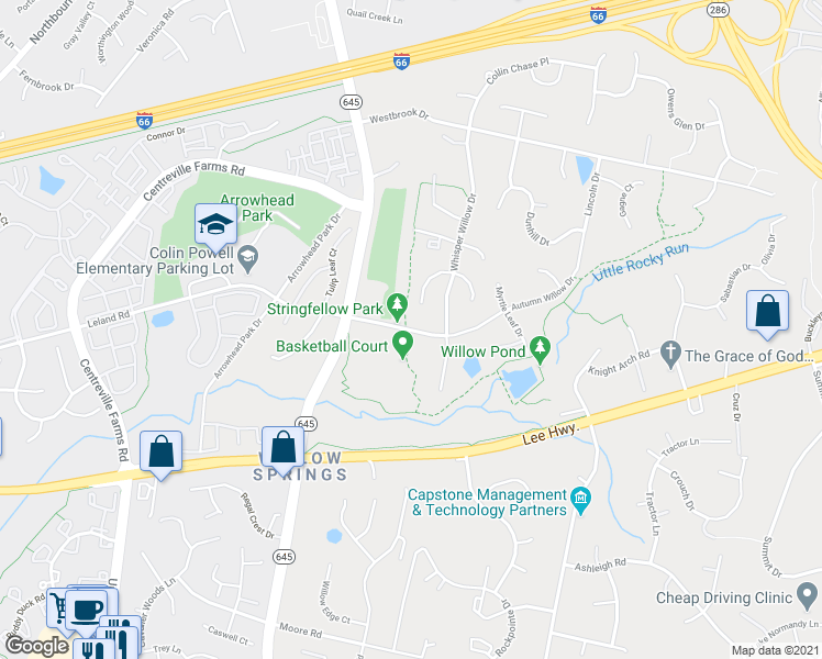 map of restaurants, bars, coffee shops, grocery stores, and more near 13087 Autumn Willow Drive in Fairfax