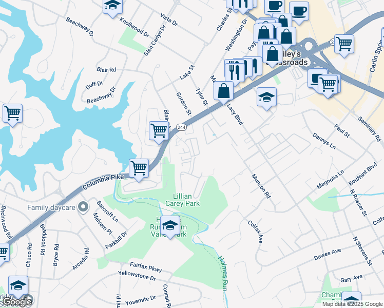 map of restaurants, bars, coffee shops, grocery stores, and more near 3631 Madison Lane in Falls Church