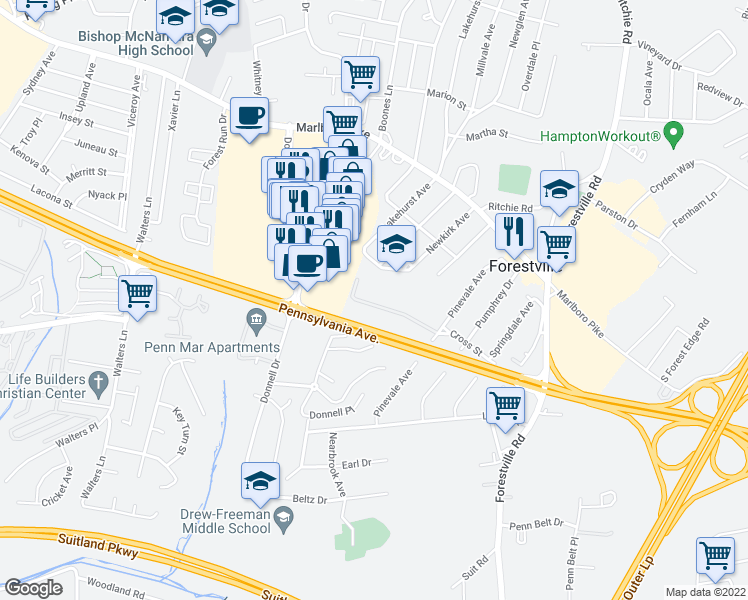 map of restaurants, bars, coffee shops, grocery stores, and more near 101 Independence Avenue Southeast in Washington