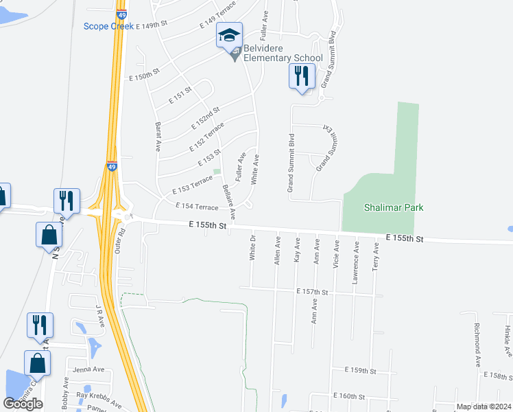 map of restaurants, bars, coffee shops, grocery stores, and more near 15411 White Avenue in Grandview