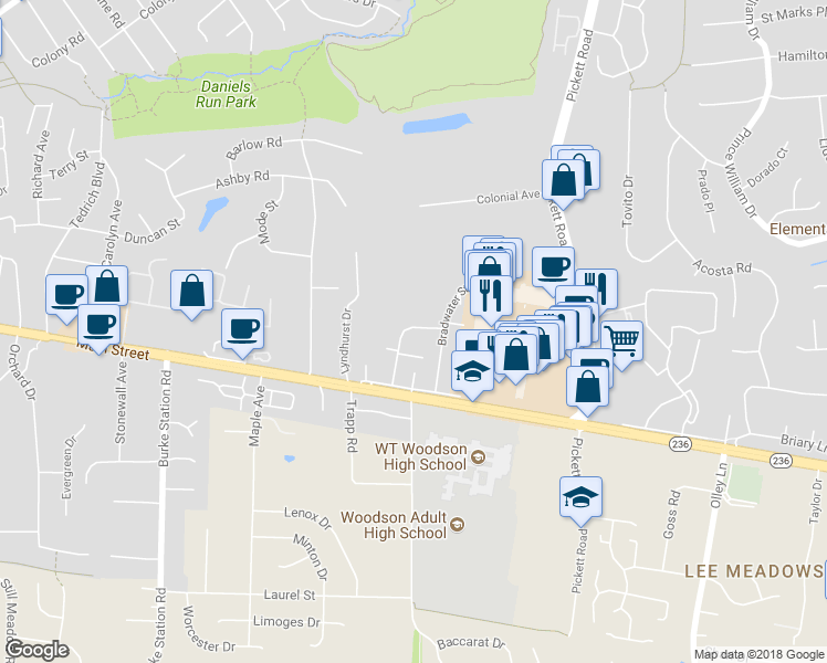 map of restaurants, bars, coffee shops, grocery stores, and more near 3938 Wilcoxson Dr in Fairfax
