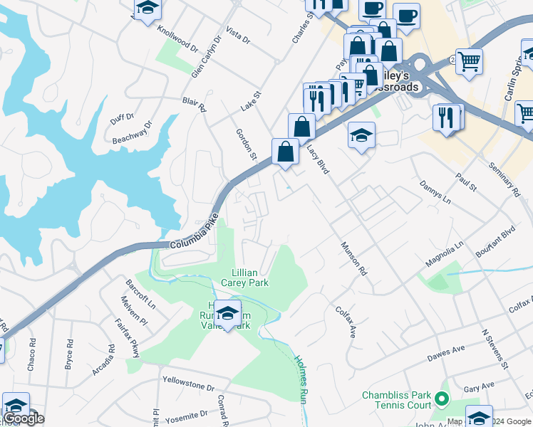 map of restaurants, bars, coffee shops, grocery stores, and more near in Falls Church