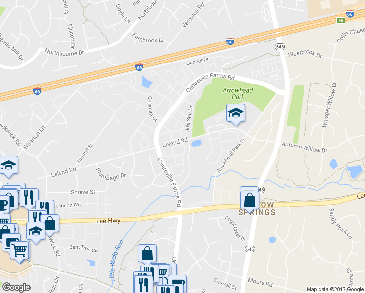 map of restaurants, bars, coffee shops, grocery stores, and more near 5441 Serviceberry Street in Centreville