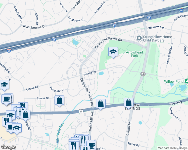 map of restaurants, bars, coffee shops, grocery stores, and more near 5441 Serviceberry Street in Centreville