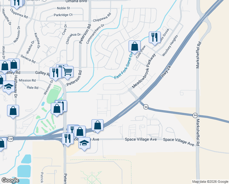 map of restaurants, bars, coffee shops, grocery stores, and more near 7133 Boreal Drive in Colorado Springs