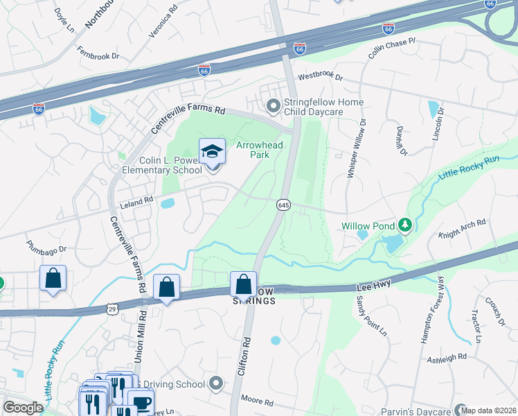 map of restaurants, bars, coffee shops, grocery stores, and more near 5304 Poplar Valley Court in Centreville
