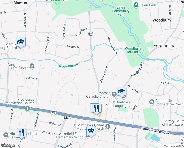 map of restaurants, bars, coffee shops, grocery stores, and more near 3744 State Route 699 in Fairfax