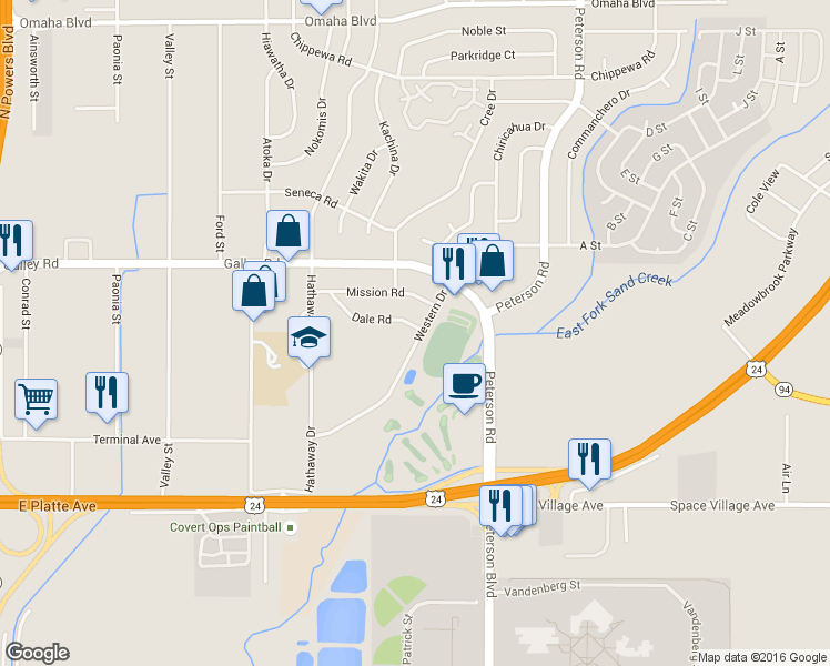 map of restaurants, bars, coffee shops, grocery stores, and more near 850 Western Drive in Colorado Springs