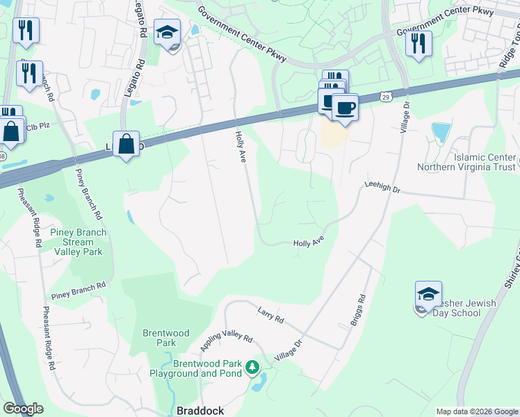 map of restaurants, bars, coffee shops, grocery stores, and more near 4715 Holly Avenue in Fairfax