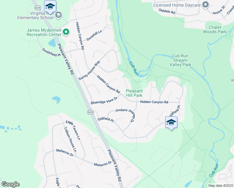 map of restaurants, bars, coffee shops, grocery stores, and more near 6242 Hidden Canyon Road in Centreville