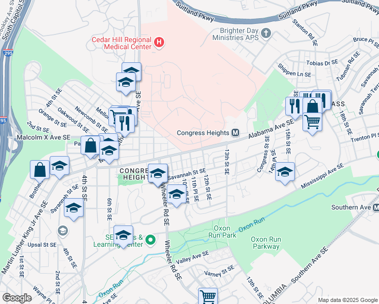 map of restaurants, bars, coffee shops, grocery stores, and more near 1100 Alabama Avenue Southeast in Washington